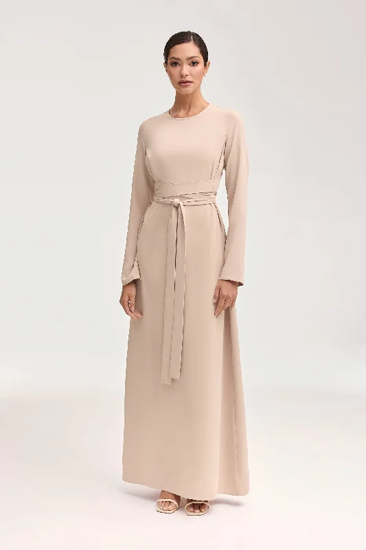 Small gathered dress-Asalah Wrap Waist Maxi Dress - Creme Brulee