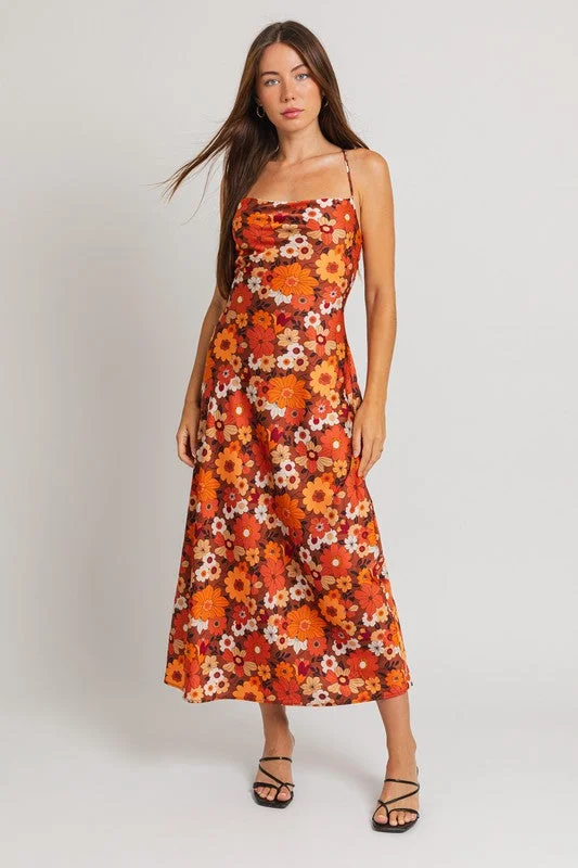 Gabardine overall dress-Autumn Blooms Maxi Dress