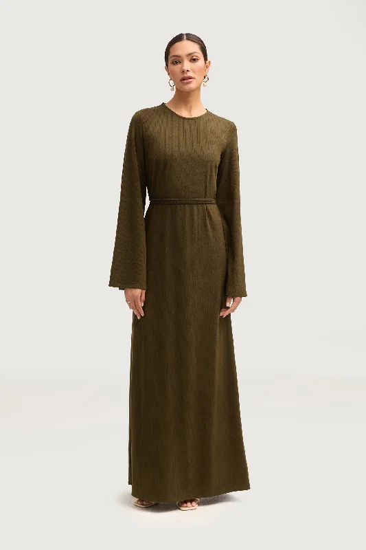 Wavelet cocktail dress-Ava Ribbed Maxi Dress - Olive