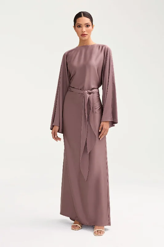 Scallop formal dress-Batool Satin Maxi Dress - Deep Taupe