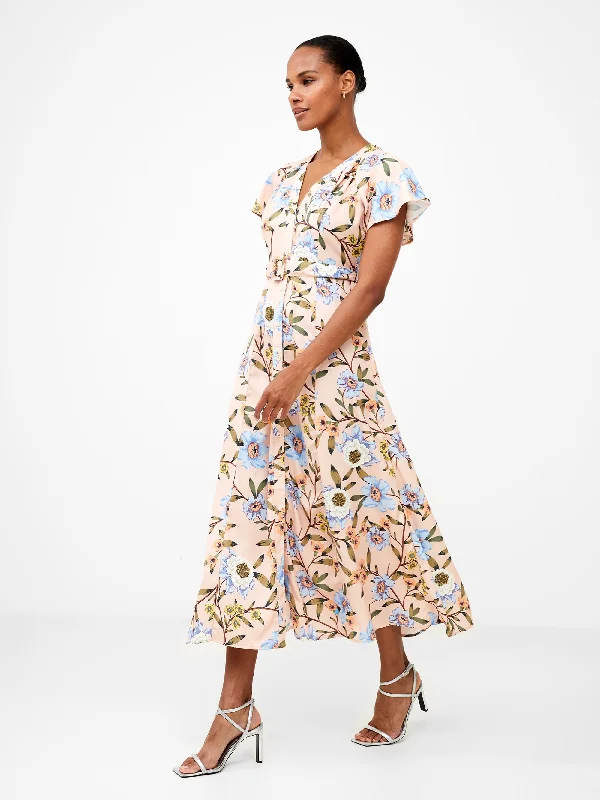 Quirky trendy dress-Floral Button-Through Belted Midi Dress