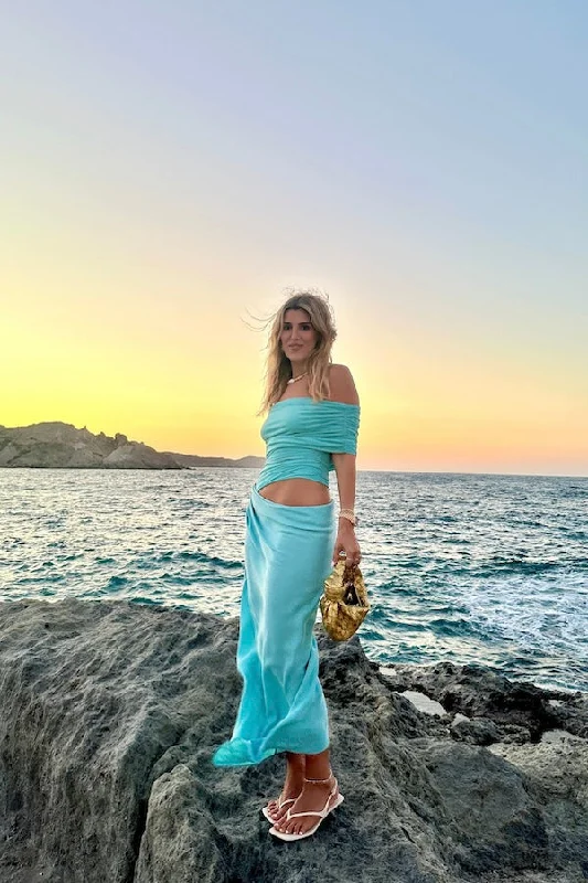 Hushed whisper dress-Nico Off Shoulder Maxi Dress Aquamarine