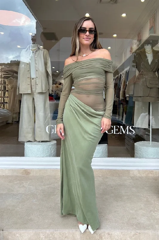 Robust seed dress-Yasmin Off Shoulder Maxi Dress Pistachio