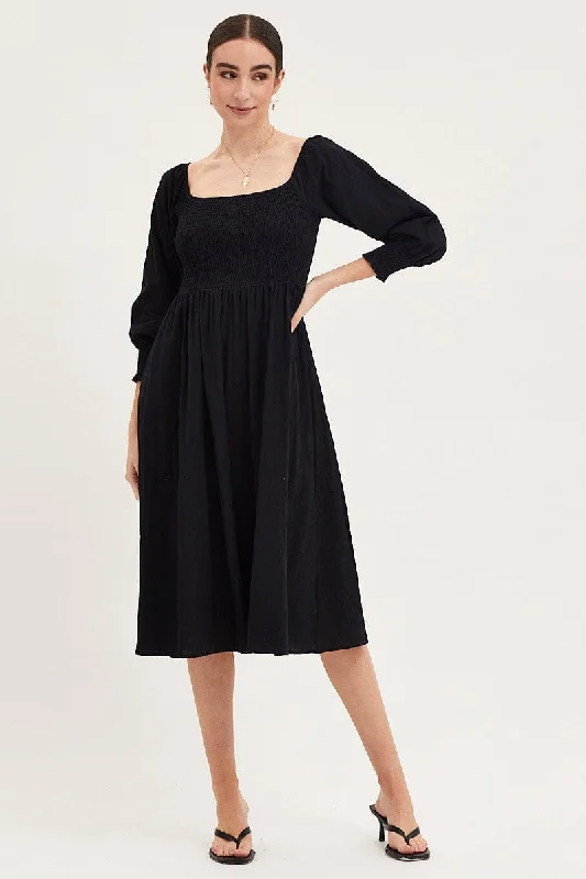 Tapestry hippie dress-Black Dress Long Sleeve Maxi