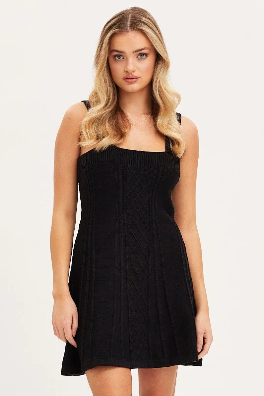 Retro drop-waist dress-Black Dress Sleeveless Mini Knit