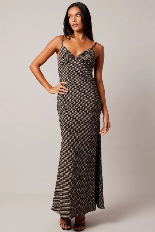 Flowing maternity dress-Black Geo Maxi Dress Strappy