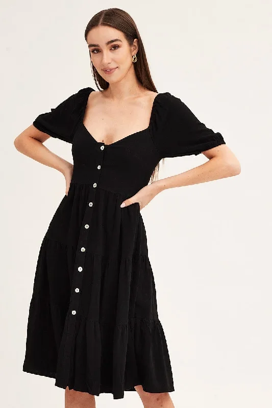 Tapestry hippie dress-Black Midi Dress Sweetheart