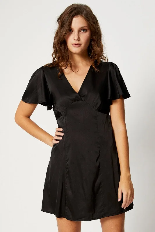 Sheer cotton dress-Black Mini Dress Short Sleeve