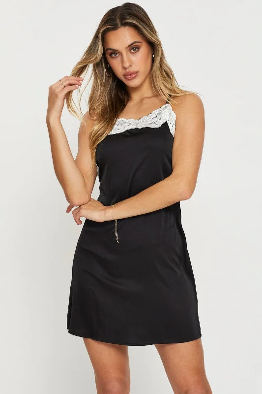 Loose bleach dress-Black Slip Dress Mini Satin