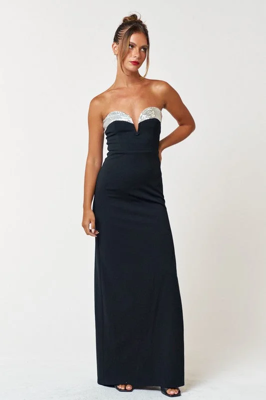 Sack peasant dress-Black Tie Glitz Sequin Tube Maxi Dress