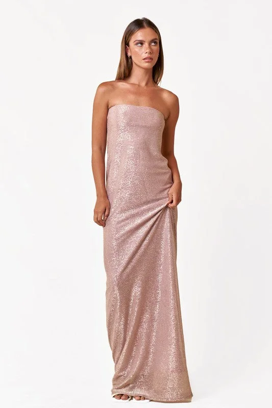 Bolt studded dress-Blush Hour Shimmer Jacquard Tube Maxi Dress