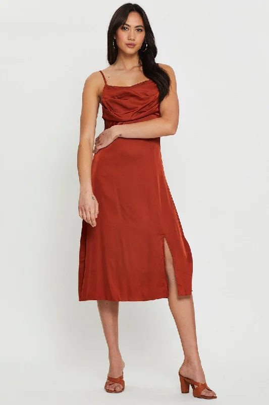 Fine muslin dress-Brown Slip Dress Midi