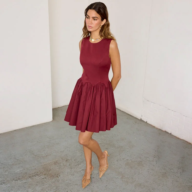 Silky black dress-Burgundy Mini Monika Dress