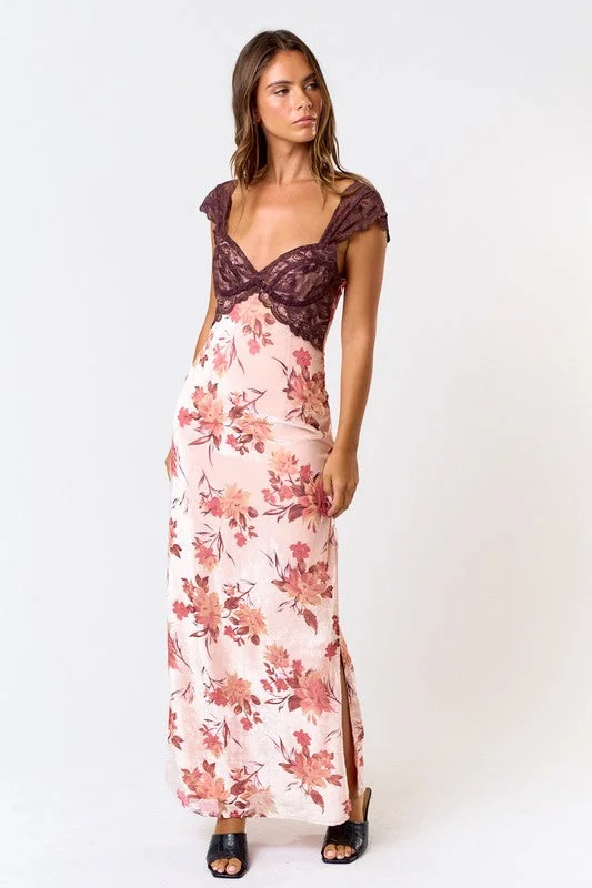 Bloom blush dress-Burnout Velvet Lace Floral Maxi Dress