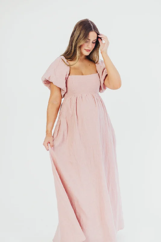 Shine holographic dress-Candace Maxi Dress in Sweet Blush - 100% Linen - Bump Friendly