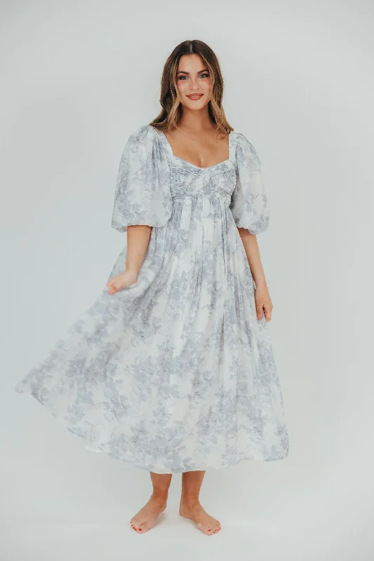 Poplin cocktail dress-Harlow Maxi Dress in Light Blue Floral - Bump Friendly & Inclusive Sizing (S-3XL)