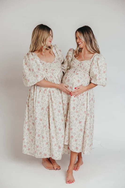 Soft-fade gradient dress-Harlow Maxi Dress in Off-White Floral - Bump Friendly & Inclusive Sizing (S-3XL)