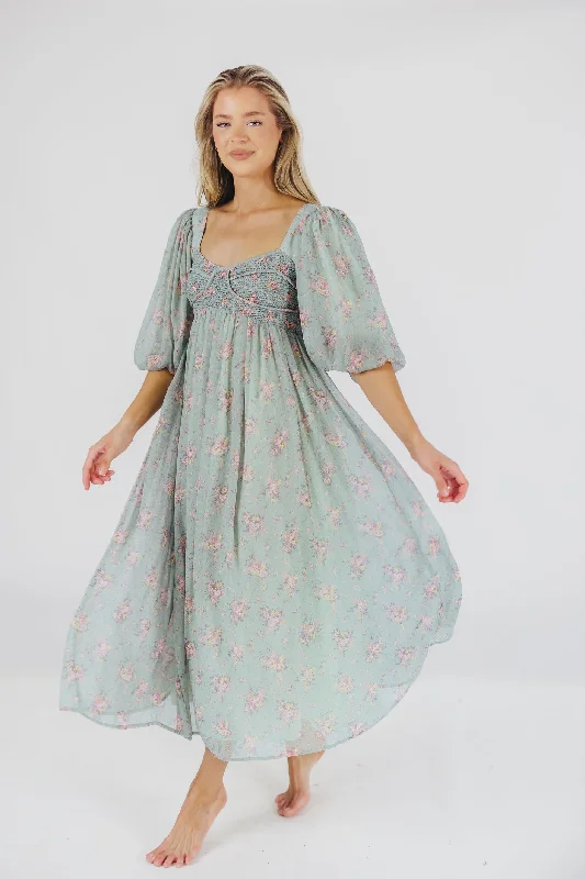 Mist subtle dress-Harlow Maxi Dress in Turquoise Floral - Bump Friendly & Inclusive Sizing (S-3XL)