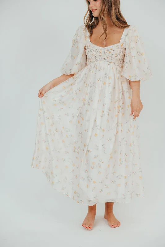 Cloudy overlay dress-Harlow Maxi Dress in Tiny Yellow Floral - Bump Friendly & Inclusive Sizing (S-3XL)