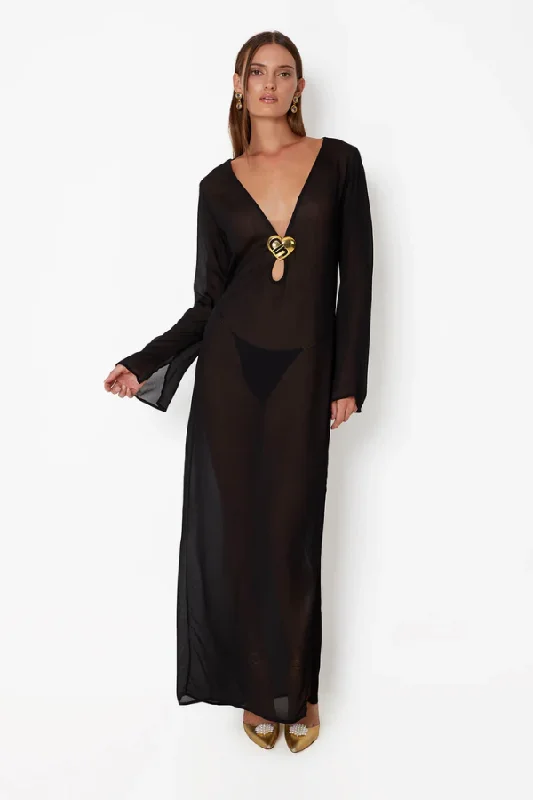 Loose flowing dress-Hotline Heart Maxi Dress Black