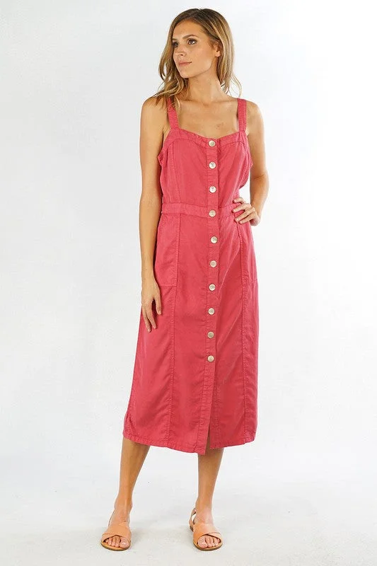 Small gathered dress-Lovely in Pink Linen Midi Dress - Small - Final Sale