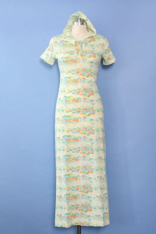 Ikat maxi dress-Cucumber Village Hooded Maxi Dress XS-M