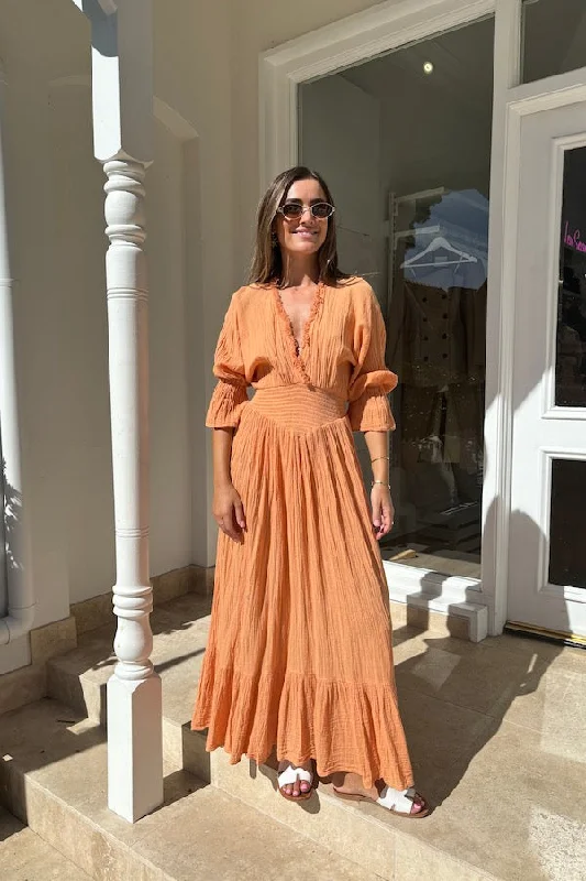 Clear glossy dress-Eleni Dress Apricot