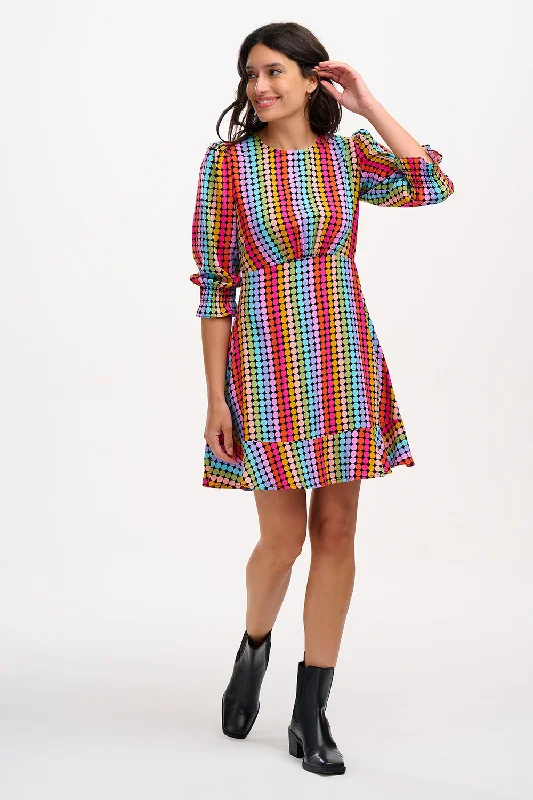 Faint ikat dress-Lorelei Mini Dress - Black, Rainbow Circles