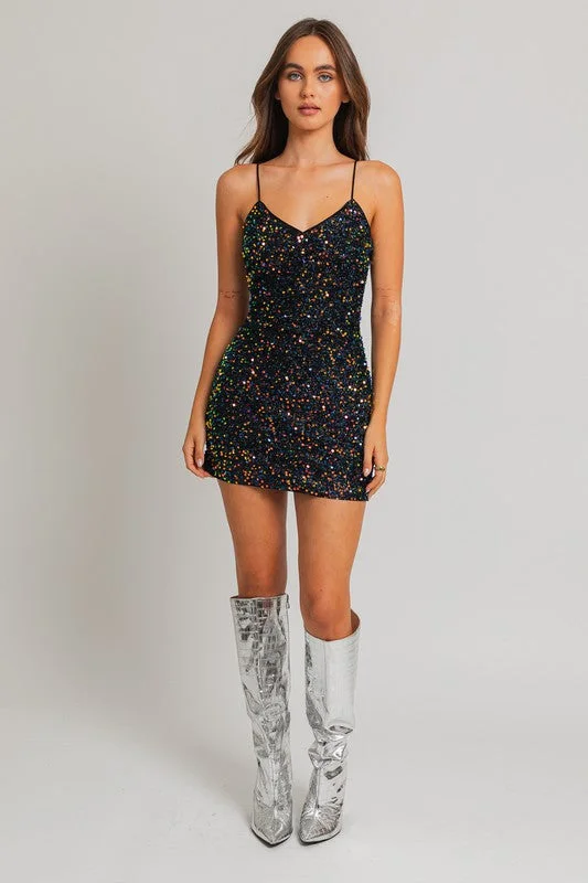 Studded prom dress-Dancing in the Dark Sequin Mini Dress