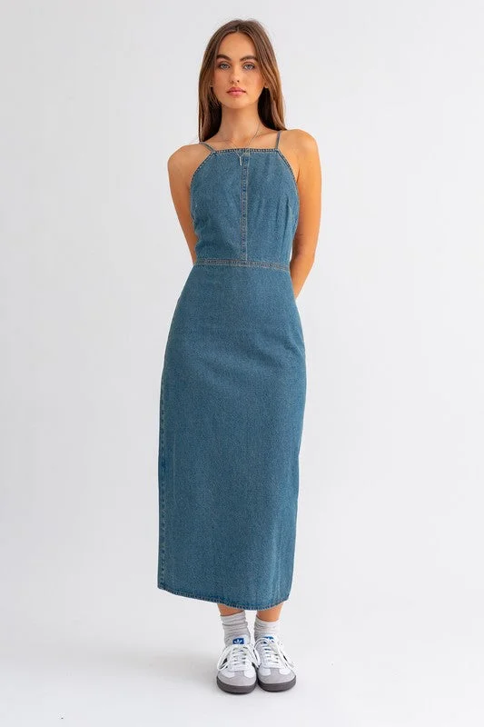 Close gathered dress-Niven Denim Halter Midi Dress