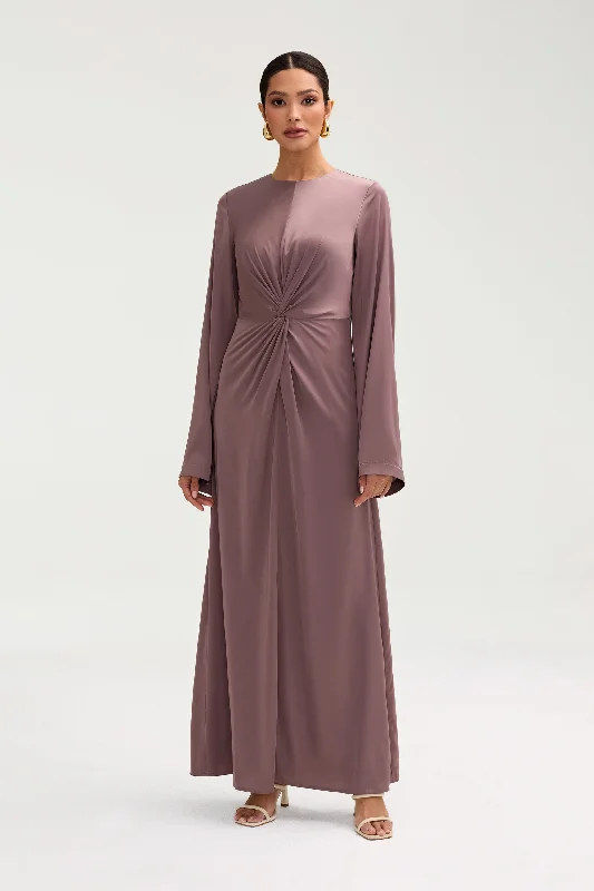 Tapestry retro dress-Duha Satin Twist Front Maxi Dress - Deep Taupe