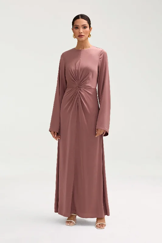 Waffle picnic dress-Duha Satin Twist Front Maxi Dress - Dusky Mauve