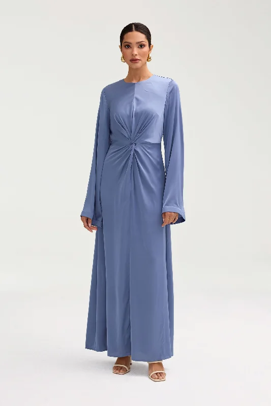 Diamond winter dress-Duha Satin Twist Front Maxi Dress - Dusty Blue