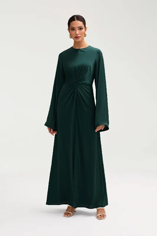 Spiral mini dress-Duha Satin Twist Front Maxi Dress - Emerald