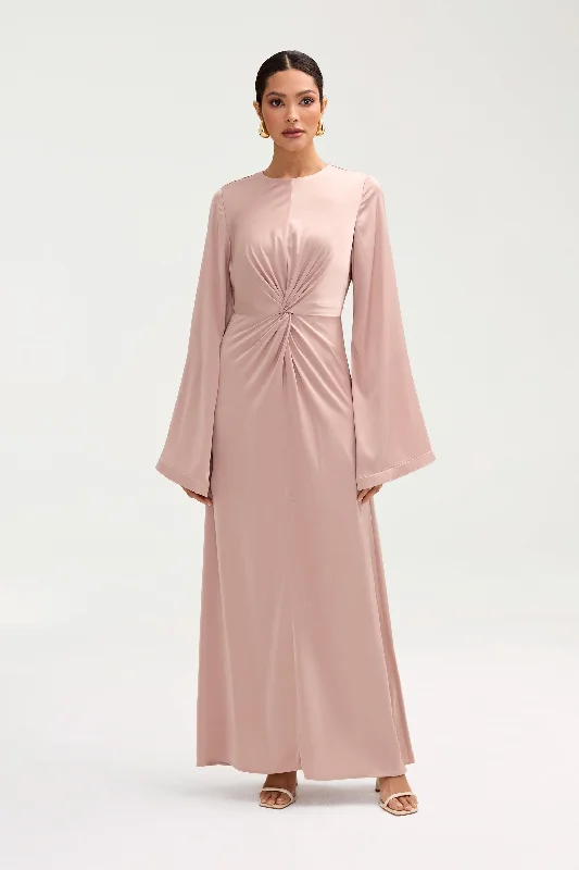 Soft-fade summer dress-Duha Satin Twist Front Maxi Dress - Pink Jasmine