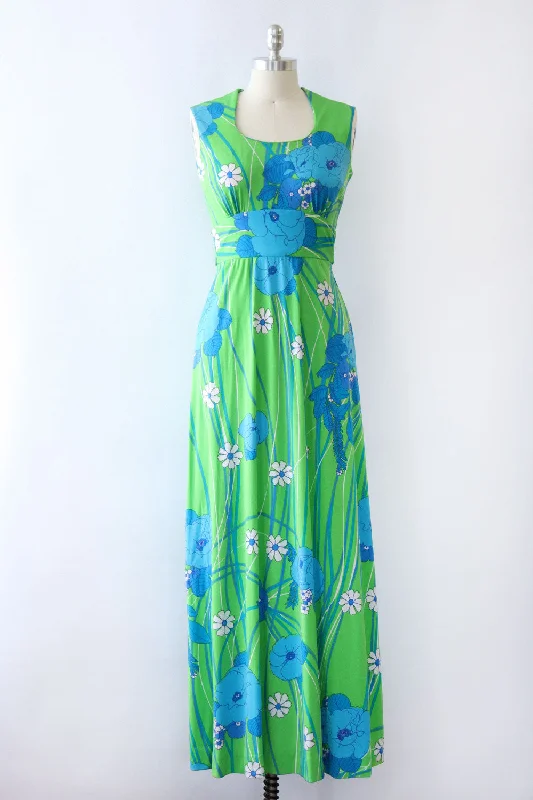 Nostalgic slip dress-Electric Lime Pop Floral Maxi S