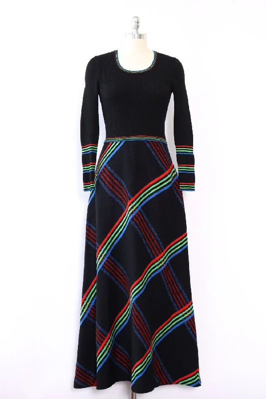 Mottled patchwork dress-Electric Plaid Knit Maxi Dress S-L