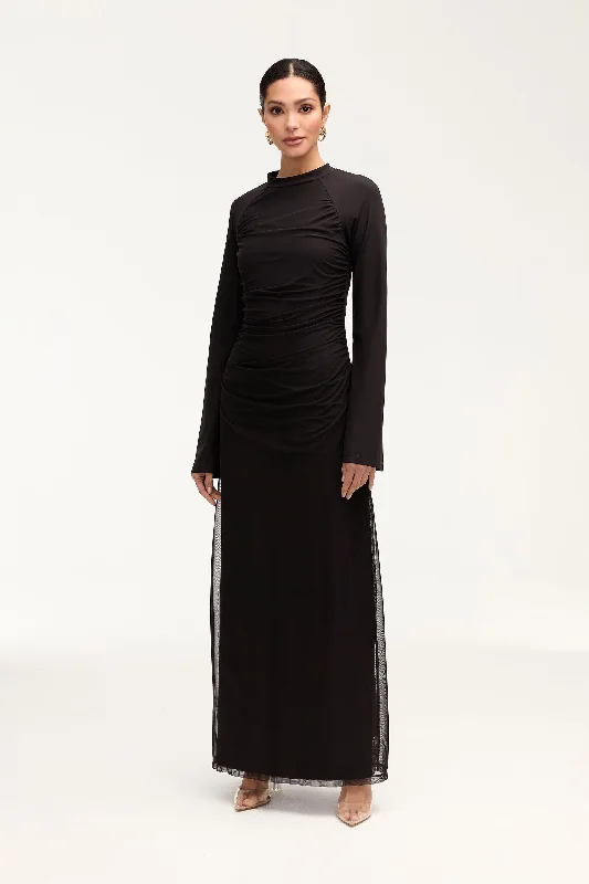 Playful dapple dress-Emilia Rouched Maxi Dress - Black