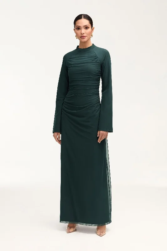 Fitted sheath dress-Emilia Rouched Maxi Dress - Enchanted Forest