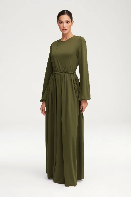 Lustrous slip dress-Emma Jersey Elastic Waist Maxi Dress - Khaki Green