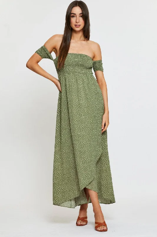 Strappy wedding dress-Geo Print Maxi Dress Off Shoulder