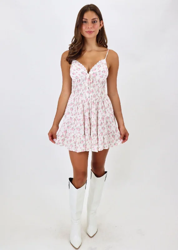 Exposed-shoulder prom dress-Girl In The Mirror Mini Dress ★ Pink Floral