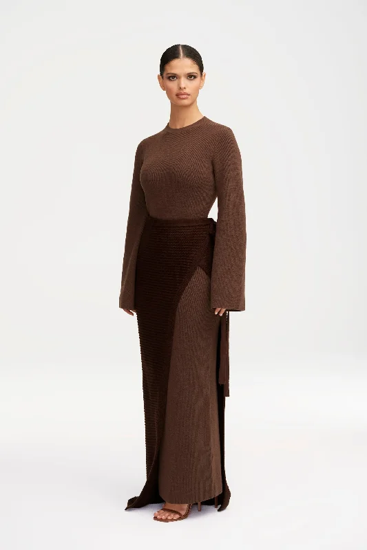 Topaz green dress-Grace Knit Maxi Dress & Wrap Skirt Set