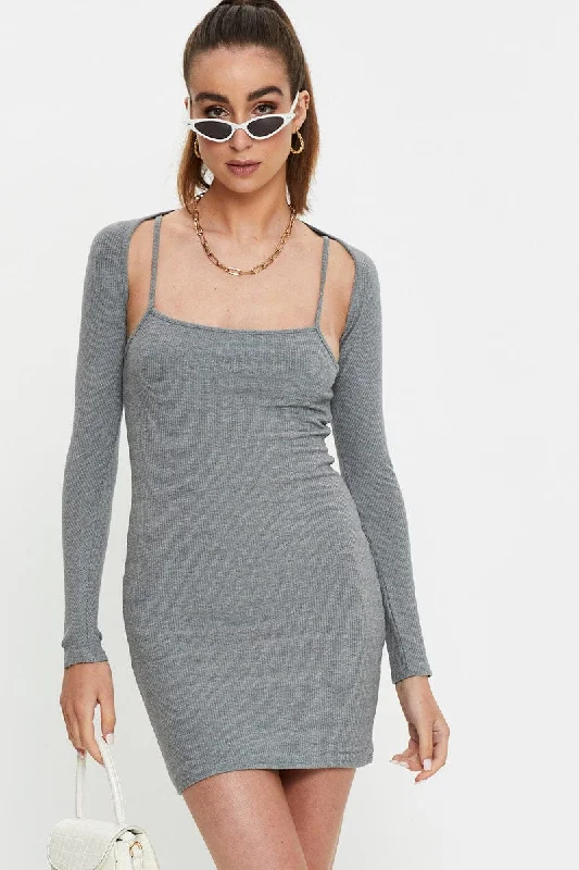 Waffle picnic dress-Grey Ribbed Shrug & Mini Dress Co-Ord