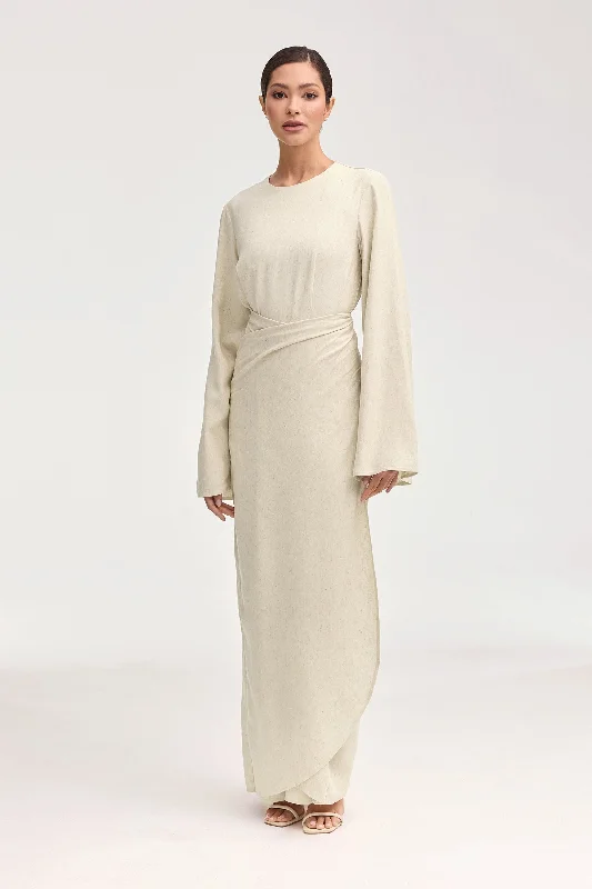 Elastic stretch dress-Hanadi Wrap Maxi Dress - Beige