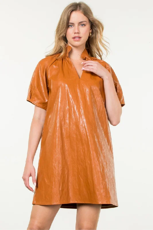 Rest flowing dress-Honeycrisp Pleather Mini Dress in Rust