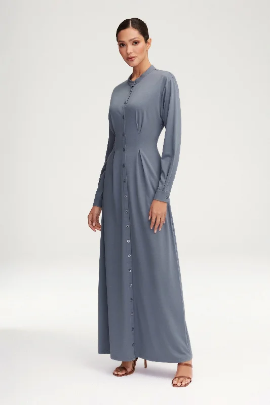 Scoop-neck picnic dress-Ivy Jersey Button Down Maxi Dress - Dusk Blue