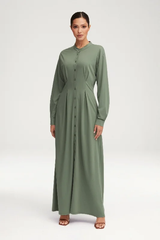 Curved-fit party dress-Ivy Jersey Button Down Maxi Dress - Sage