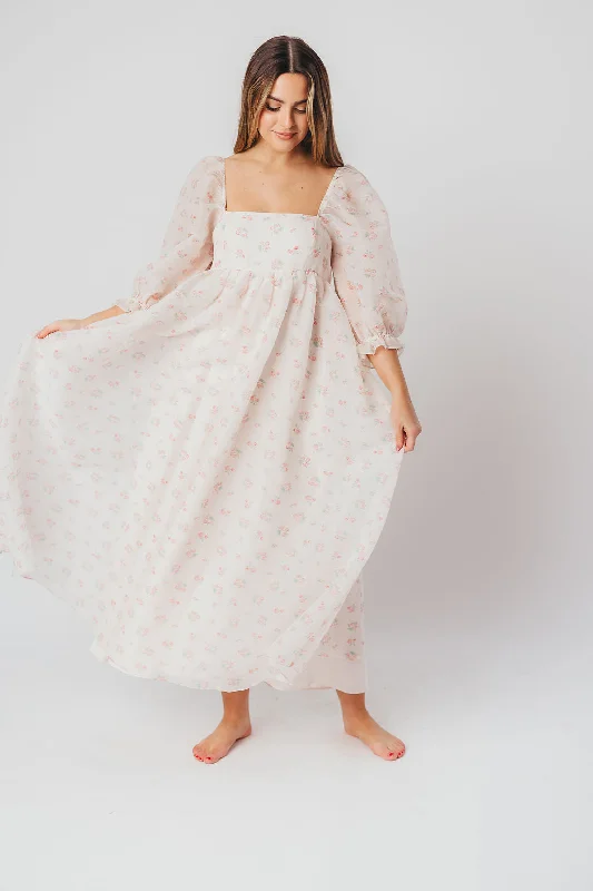 Quirky trendy dress-*New* Mona Maxi Dress with Smocking in Blush Floral - Bump Friendly & Inclusive Sizing (S-3XL)