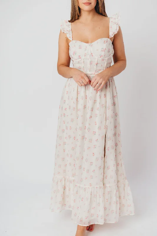 Fiesta fringe dress-Rosamund Bustier-Style Maxi Dress in Blush Pink Floral - Inclusive Sizing (S-3XL)